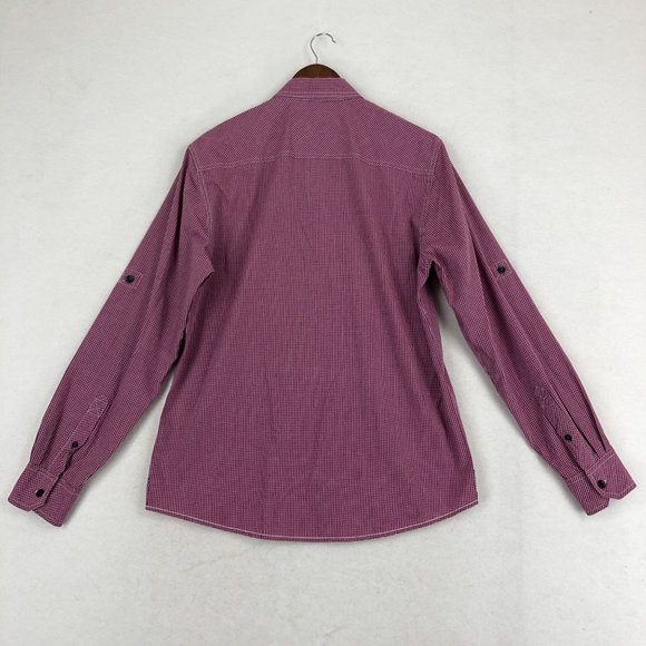 Drill Men's Size Medium Red Purple Button Down Collared Long Sleeve Shirt - Picture 10 of 10